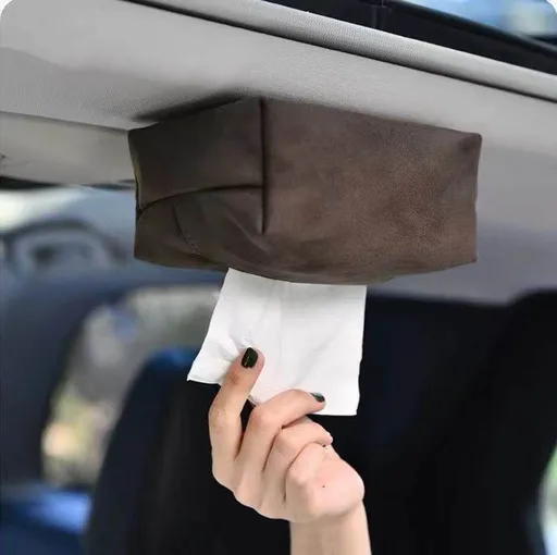 Car Tissue Box PU Magnetic Holder Coffee color