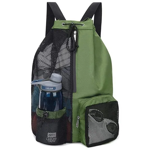 Drawstring Mesh Backpack for Gym, Swimming, Beach and Cycling, Lightweight Sports Bag with Wet Pocket, Adjustable Straps and Multi-Wear Design for Workout and Outdoor Activities (Green)