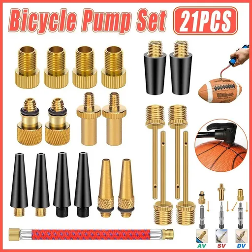 21pcs Bicycle Valve Adapter Set Universal Bike Tire Valve Converter Group Kit