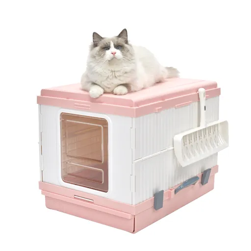 YES4PETS XL Portable Cat Toilet Litter Box Tray Foldable House with Handle and Scoop Pink