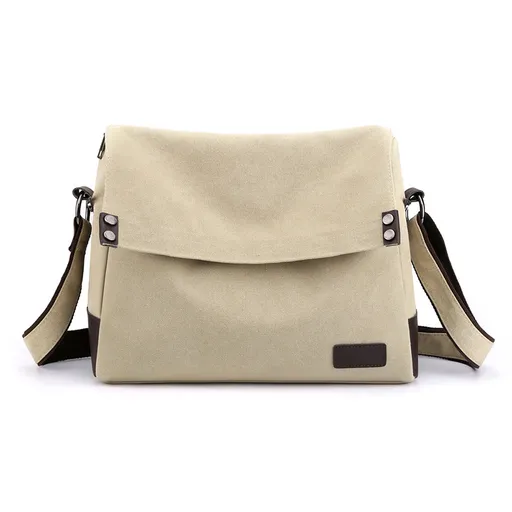 Khaki Men's Large Capacity Canvas Messenger Bag Lightweight Multi-Pocket Crossbody Shoulder Bag for Work Casual Travel iPad Compatible