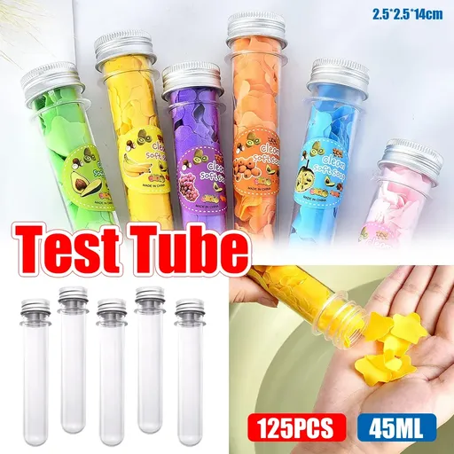 125PCS 45ml Clear Cylinder Test Tube with Lid Bottle Small Storage Container