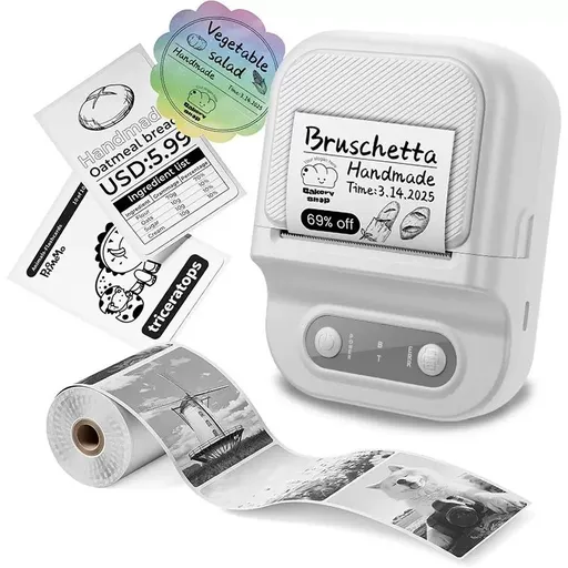 Portable Inkless Thermal Label Printer with Bluetooth Connectivity, Compatible with 12-58mm Paper Widths for Home Organization, Office Filing, Retail Pricing, and Creative Labeling Projects (White)