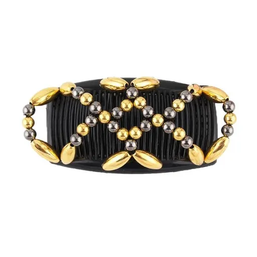 Beaded Stretchy Easy Magic Hair Comb Elastic Double Hair Clip Hair Accessories - Gold