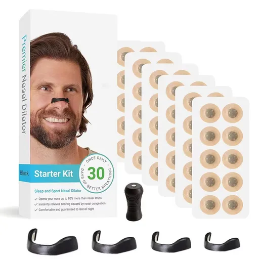 Round Magnetic Nose Clip Set - Anti-Snoring Nasal Strips - Breathing Aid for Sleep and Exercise - Black
