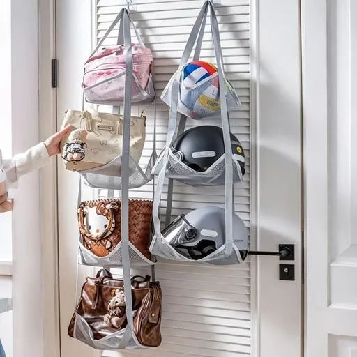 2pcs Mesh Ball Storage Organizer, 3+4 Layer Sports Ball Storage Holder Bag Wall Mount Rack Hanging Supplies Accessories for Basketball Soccer Volleyball & Football - Gray