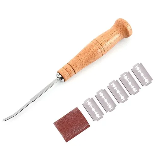 Bread Lame Stainless Steel Bread Lame Knife with Wooden Handle, Sourdough Scoring Tool with Leather Protective Cover