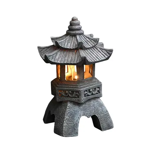 Solar Pagoda Lantern, Resin Japanese Style Zen Lantern with Solar Light, Garden Landscape Decorative Lamp Ornament for Balcony