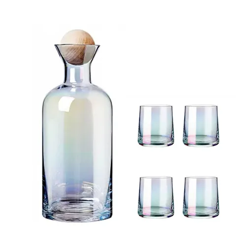 Bedside Glass Pitcher Set 4 Cups Lid 1200ml Capacity Drinking Glasses for Nightstand Colorful
