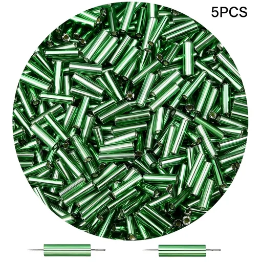 3000Pc Green Glass Bugle Beads,6Mm Green Tube Beads with 2Pc Beading Needles,0.8Mm Hole,Long Beads for Jewelry Making,Embroidery,Diy Craft Supplies Green Bugle Beads