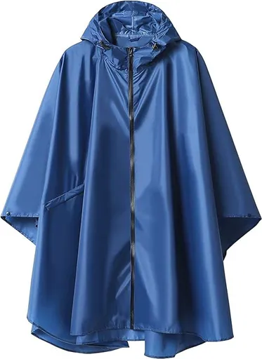 Unisex Cycling Rain Poncho, Waterproof Hooded Raincoat for Men Women with Zipper and Snaps, Blue