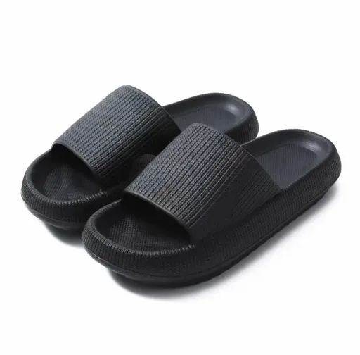 Ultra-Soft Pillow Slides EVA Slippers for Indoor Outdoor Use – Thick Anti-Slip Sole - Black 38-39