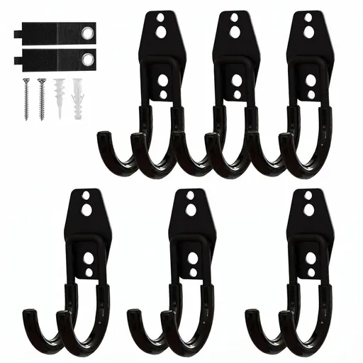 Garage Hooks, 6 Pack Small Round Wall Hooks for Hanging Heavy Duty Ladders, Bikes, Tools Ideal for Garage, Garden, Basement Utility Room Storage (Black)
