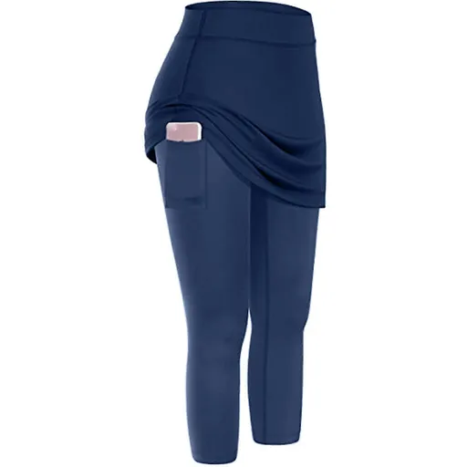 Women's High Stretch Yoga Pants Side Pocket Sports Running Fitness Casual Workout Pants - Navy Blue S