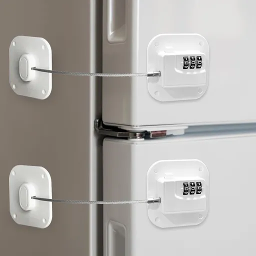 Refrigerator Lock (2 Pack), Heavy Duty Combination Fridge Lock, for Fridge, Cabinets, Window, Drawers and Child Safety Cabinet Lock, No Drilling (White)