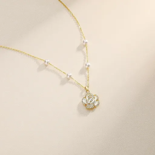 White Camellia Flower Pearl Beaded Necklace Gold Imitation Pearl Choker Necklace Bridals Wedding Prom Party Jewelry Gift