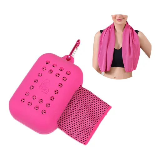 1 Pack Sports Towel with Silicone Storage Bag and Carabiner Clip, Quick Dry Stay Cool Chilly Towel for Yoga Running