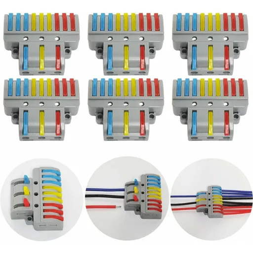 Electrical Connector, 6 pcs 3 In 9 Out Compact Conductor Connector, Cable Terminal Block Quick Spring Connector, With