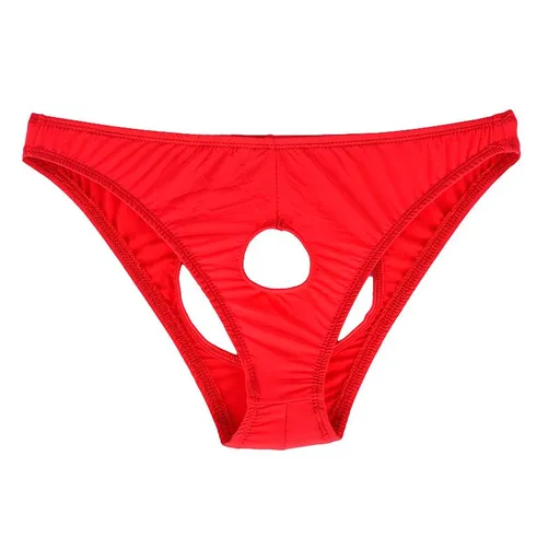 Ye Zimei Men Ice Silk Open Crotch Briefs Red All yards