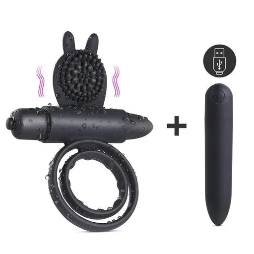 House Of Dasein Cock Mini Vibrator Silicone Vibrating Double Penis Ring - Black