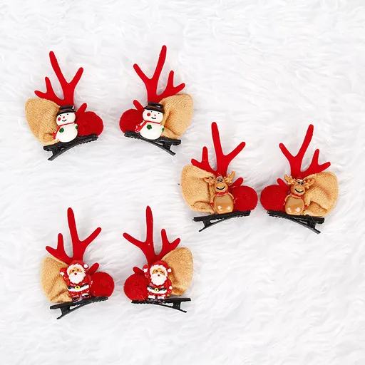 The old man, the snowman, the deer Festive Christmas Hair Clips for Girls & Women - Fabric & Metal Design