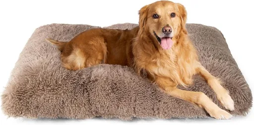 Fluffy Dog Crate Bed for Extra Large Dogs, Plush Faux Fur Pad, Calming Anti Anxiety XL Bed for Crate, Washable Soft Warm Dog Mat with Non-Slip Bottom - Camel - Size 29.5"L x 20"W