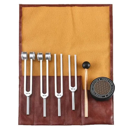 Tuning Forks for Healing Set Portable in Red Leather Pouch – Medical Grade Sound Healing Instruments for Chakra, Yoga