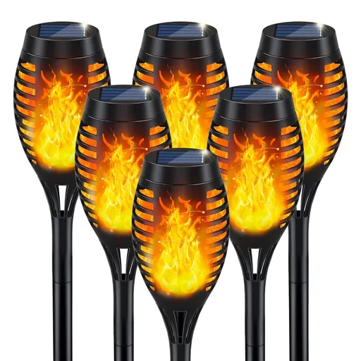 Solar Torch Light with Flickering Flame for Halloween Decorations | Solar Lights Outdoor for Halloween Decor, Waterproof Solar Garden Lights, Flame Torches for Outside Garden Patio Pathway Yard 33-LED Flame Light - Black - Size 12 Pack