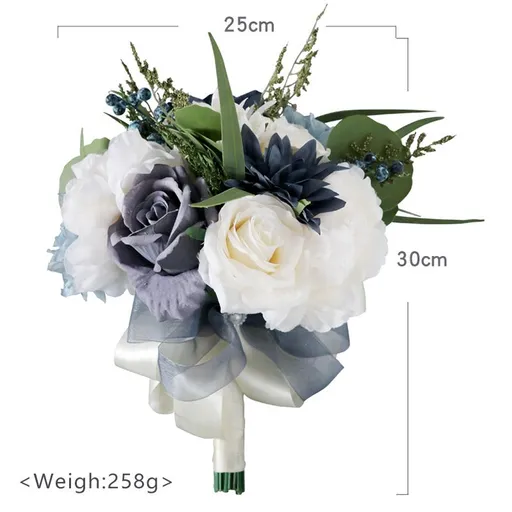 Wedding Bouquet Artificial Navy Blue Roses Flower Bride Bridal Bouquets Handmade Silk Flower Wedding Bride Bouquets for Church