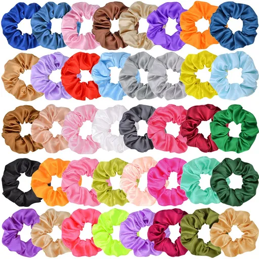 40 pieces silk hair scrunchies - satin hair elastics - hair scrunchies, hair ropes, scrunchies for women and girls, hair accessories - Scrunchies Velvet - Mega Pack Hair Accessory Hair Elastic Hair Bun