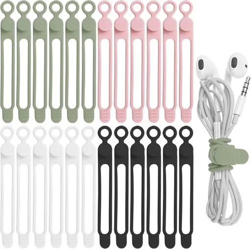 Silicone Cable Straps Wire Organizer for Earphone, Phone Charger, Mouse, Audio, Computer, Reusable Cable Ties Cord Organizer in Home, Office, Kitchen (Multicolor B, 4.2 Inch)
