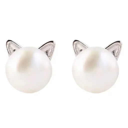 Cat Earrings Pearl Earrings Sterling Silver Earrings for Women Cat Memorial Gifts Cat Gifts for Cat Lovers