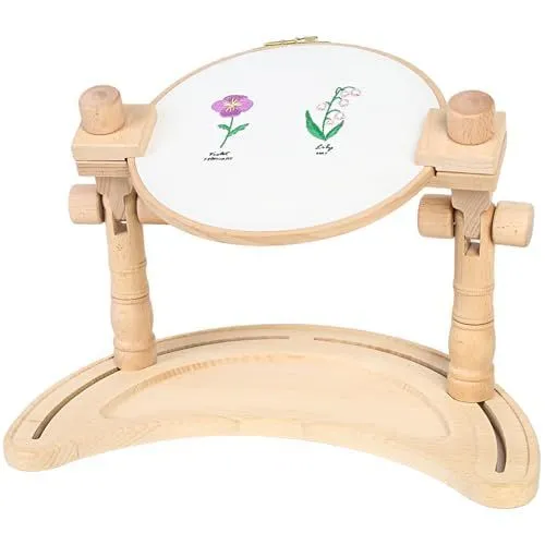 Embroidery Frame – Rotating, Tool-Free Setup, with 15cm & 20cm Hoops, for Cross Stitch, Embroidery, Sewing & Needlework - Wood - Size Embroidery Stand
