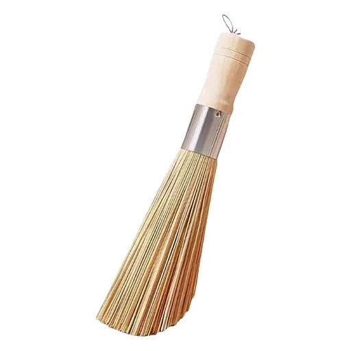 Beige Wood Traditional Angled Wok Brush, 25x3cm, Natural Bristle Dishwashing Tool for Kitchen Cleaning (1pc)