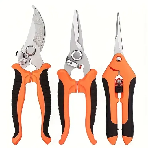 Stainless Steel Garden Pruning Shears 3-Piece Set – Multi-Use & Effortless, Ideal for Home Garden, Flower & Fruit Branch Trimming.(ORANGE)
