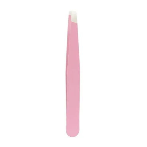 Stainless Steel Hair Eyebrow Tweezers Plucker Puller Beauty Slanted Nail Tip - Pink