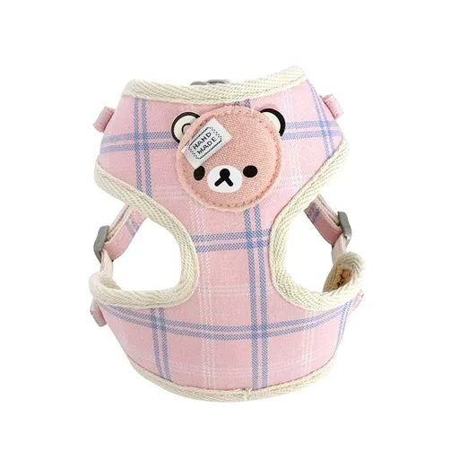 Zichen Dog Chest Strap with Snack Bag Plaid Pink 1.5 lattice cartoon bear net chest + snack bag