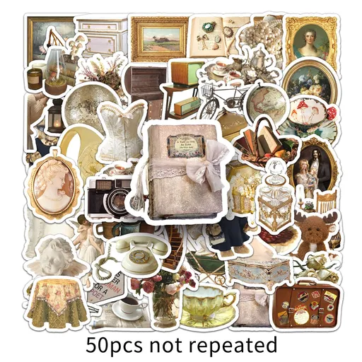 50pcs Vintage Aesthetic Stickers, Cute Retro Journaling Scrapbooking Stickers Pack for Adult Women Teen Grils, for Water Bottle