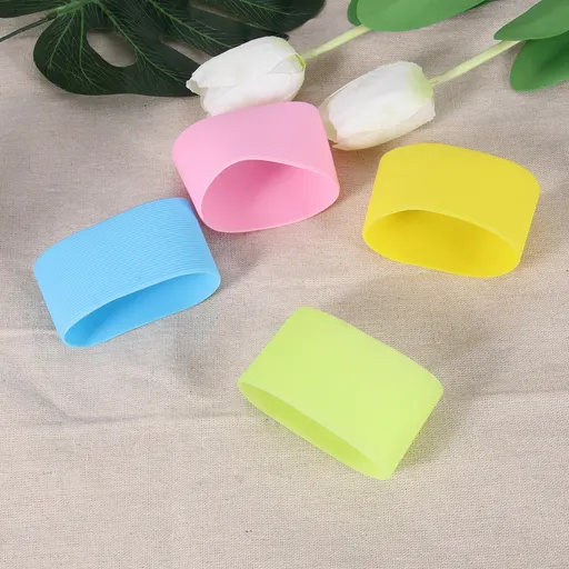 Worgeous 4pcs Silicone Heat resistant Cup Sleeves Non slip Protective Water Glass Covers for Bottles and Mugs (Green Light Blue Pink Yellow)