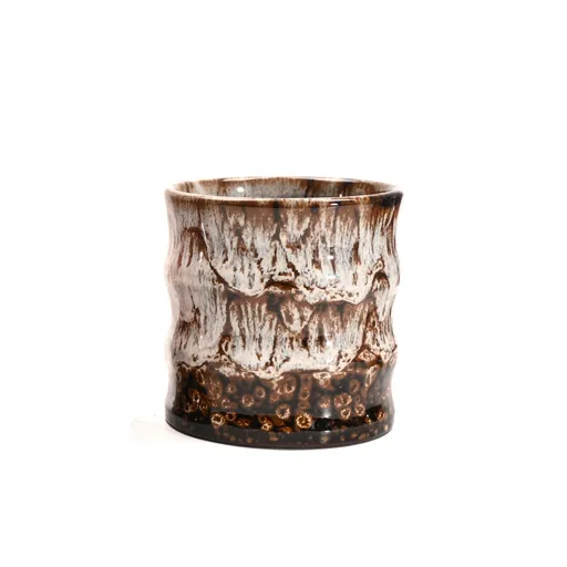 Kiln‑Change Glaze Bamboo‑Jointed Ceramic Cup | Christmas Home Decor Gift | 115ml Brown‑Beige Retro Coffee Tasting Water Mug