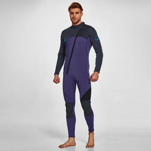 3MM Men's Full Wetsuit – 4-Way Stretch, UPF 50+, Thermal & Scratch Resistant for Diving & Surfing - Purple - Size L