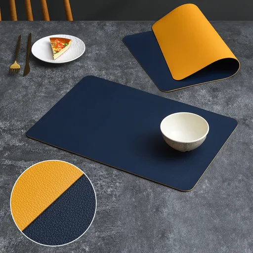 2-PCS Yellow and blue PVC Double-Sided Lychee Texture Table Mat - Waterproof, Heat-Resistant & Easy to Clean for Home and Hotel Use