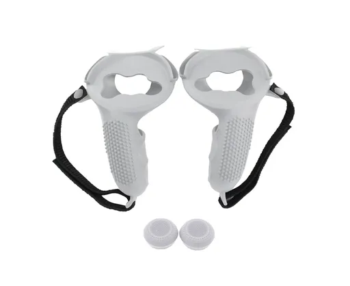 3 in 1 Anti-slip Adjustable Handle Cover Hand Strap Grip Cap Kit for Oculus Quest 2 Controller White