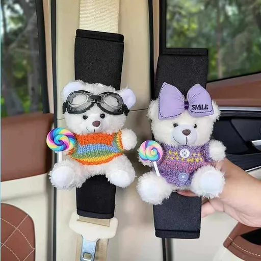 Plush Shoulder Pad Safety Belt Protector Xueyi White bear (colorful sweater lollipop) + white bear (lollipop No specifications