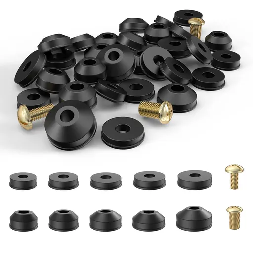Faucet Washers, 58-Pack Flat and Beveled Rubber Faucet Washers and Brass Bibb Screws Assortment Replacement Kit for Repairing