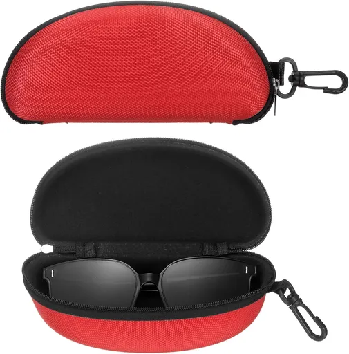 Sunglasses Soft Case, Zipper Eyeglass Case, Portable Hard Shell Sunglasses Holder with Metal Hook for Sport