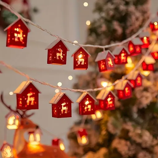 Christmas Outdoor Decorations Christmas String Lights Red House Shaped Lights - Little deer - Size 150cm USB model