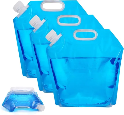 3 Pack Collapsible 10 L Water Containers with Food-Grade PE Bags and Carry Handles for Camping, Hiking, Picnics and Travel, Blue