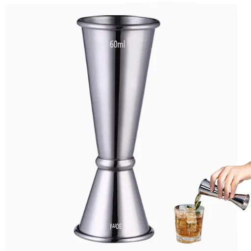 Stainless Steel Double Jigger 30ml 60ml Cocktail Bar Measuring Cup - Silver