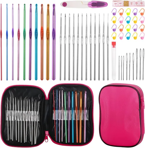 Crochet Hooks Set Ergonomic 54 Pack with Storage Case for Beginners in Various Sizes and Colors